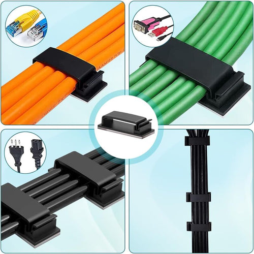 10 pcs Self-Adhesive Cable Management Holder Durable Clips For Tv Pc Laptop Ethernet Cable Home Office (Black)