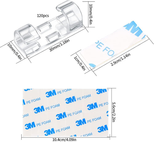 120 Pcs Adhesive Cable Clips, Cable Management Clips, Clear Cable Organizer, Cord Holder, Wire Clips, Sticky Cable Wire Cord Clips Holder for Car Office Home Desktop PC TV Laptop Ethernet Cable