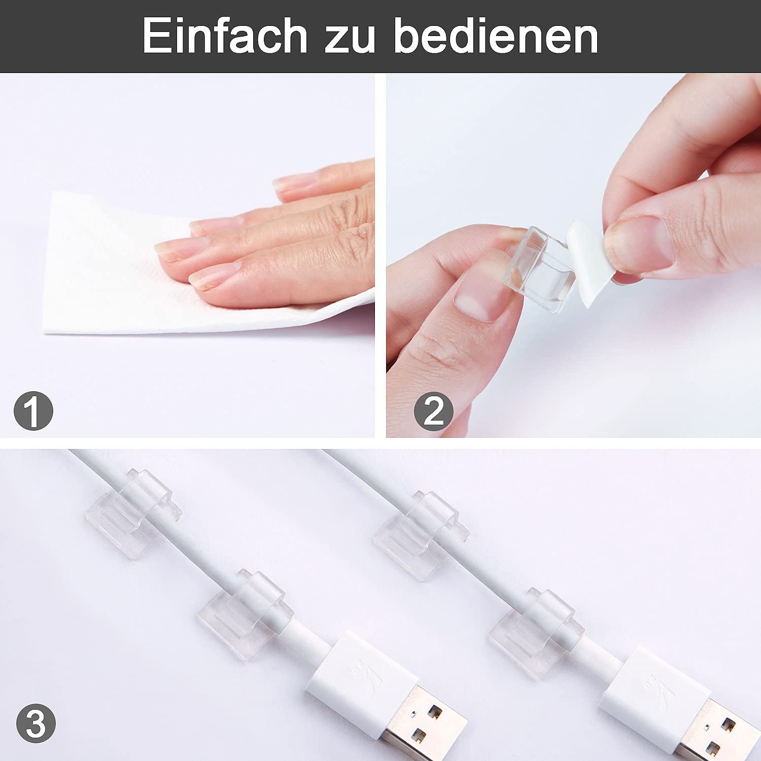 Transparent Cable Clips - Set of 60 - Self-Adhesive Cable Holders - For Cable Management & Christmas Lights